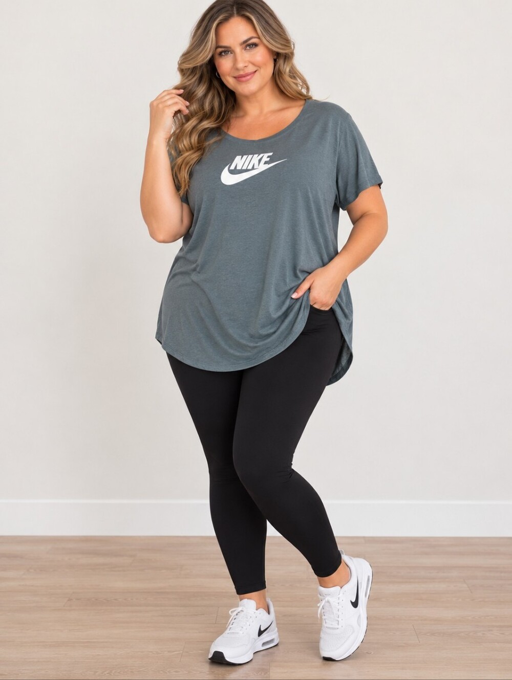 Nike The Nike Tee Plus Size 2X Swoosh Logo Relaxed T-Shirt Gray Hi Low Hem